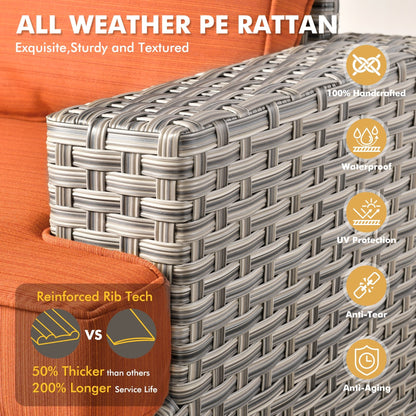 XIZZI Set di divani da conversazione con braccioli larghi e pouf da giardino, 7 pezzi