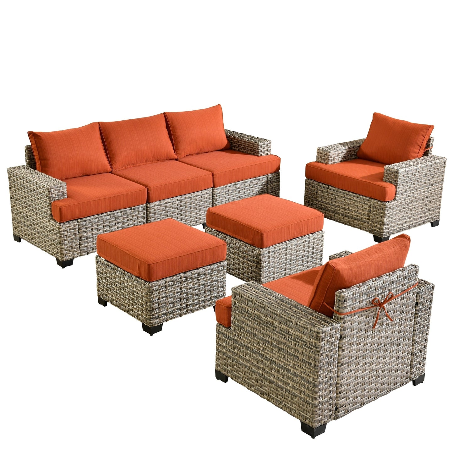 XIZZI Set di divani da conversazione con braccioli larghi e pouf da giardino, 7 pezzi