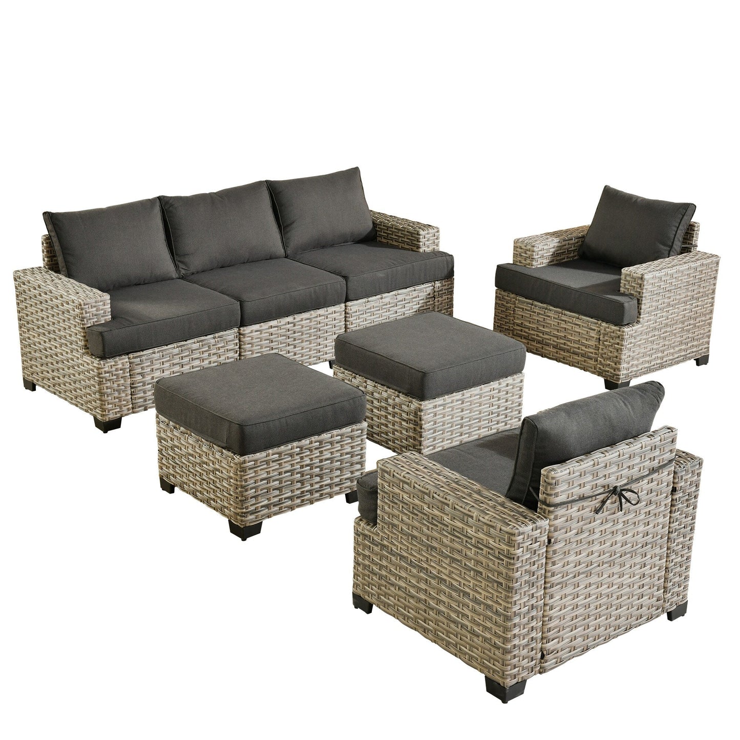 XIZZI Set di divani da conversazione con braccioli larghi e pouf da giardino, 7 pezzi