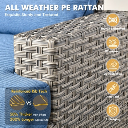 XIZZI Set di divani da conversazione con braccioli larghi e pouf da giardino, 7 pezzi