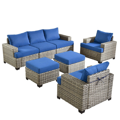 XIZZI Set di divani da conversazione con braccioli larghi e pouf da giardino, 7 pezzi