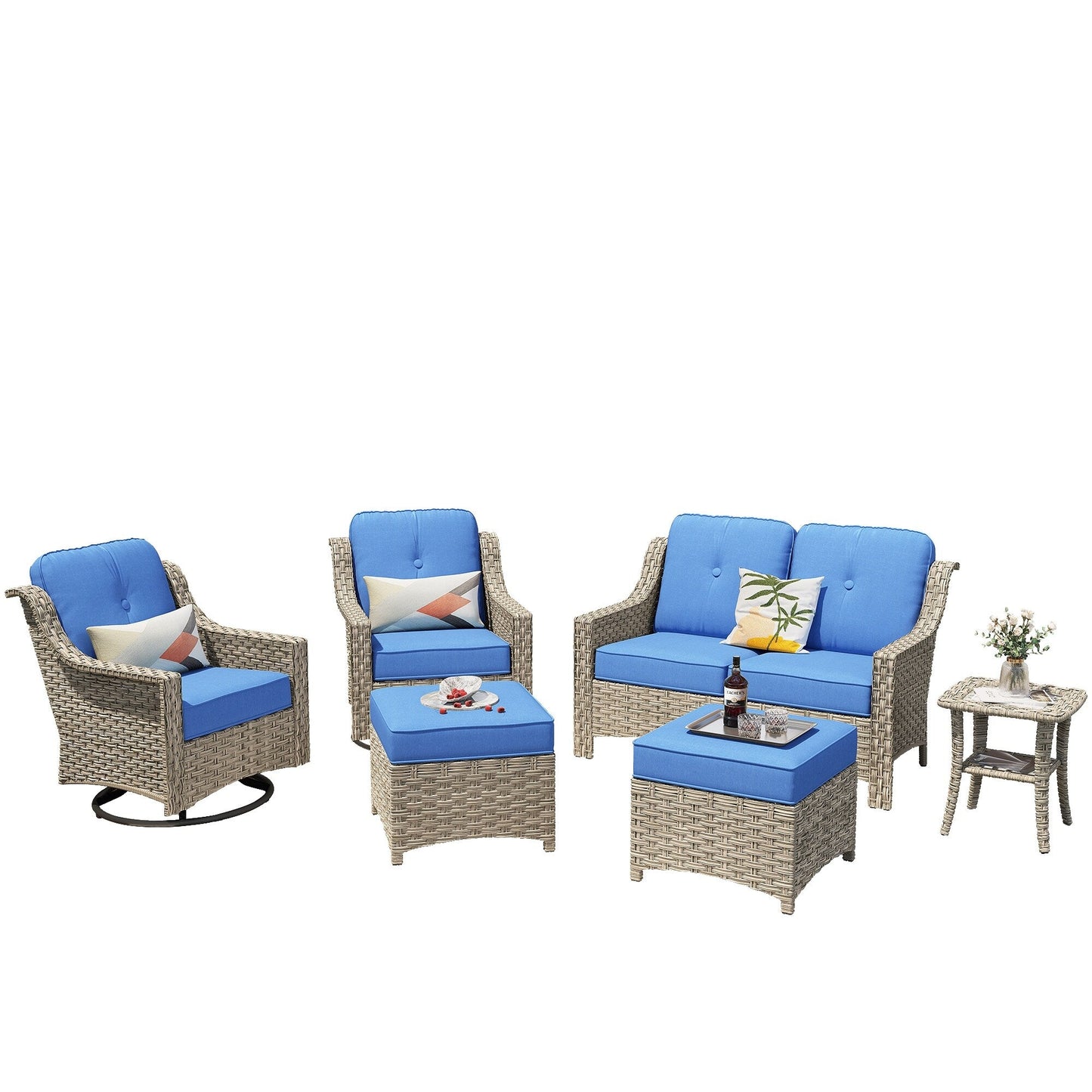 Set di mobili da esterno XIZZI da 6 pezzi con schienale alto e sedia girevole