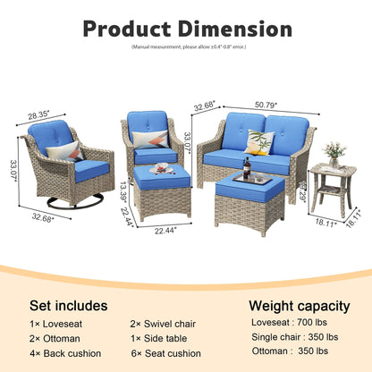 Set di mobili da esterno XIZZI da 6 pezzi con schienale alto e sedia girevole