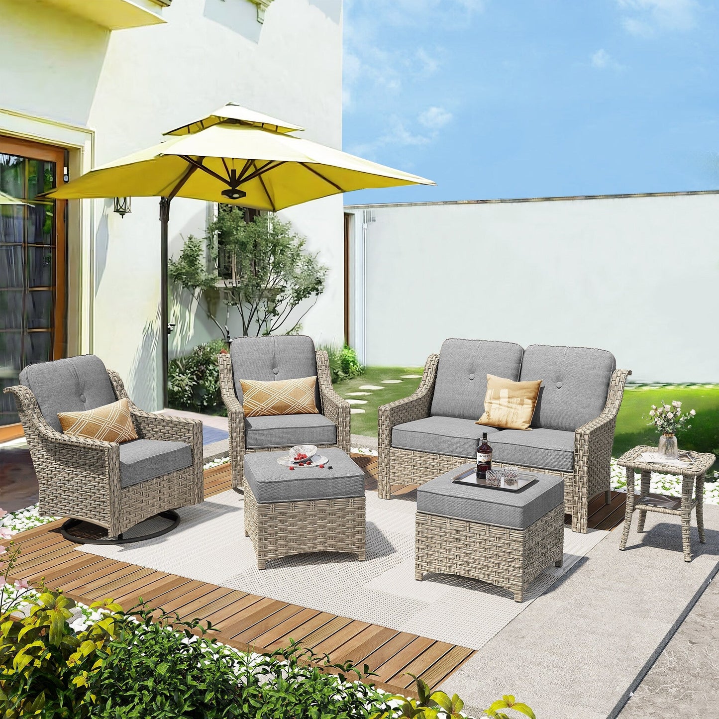 Set di mobili da esterno XIZZI da 6 pezzi con schienale alto e sedia girevole