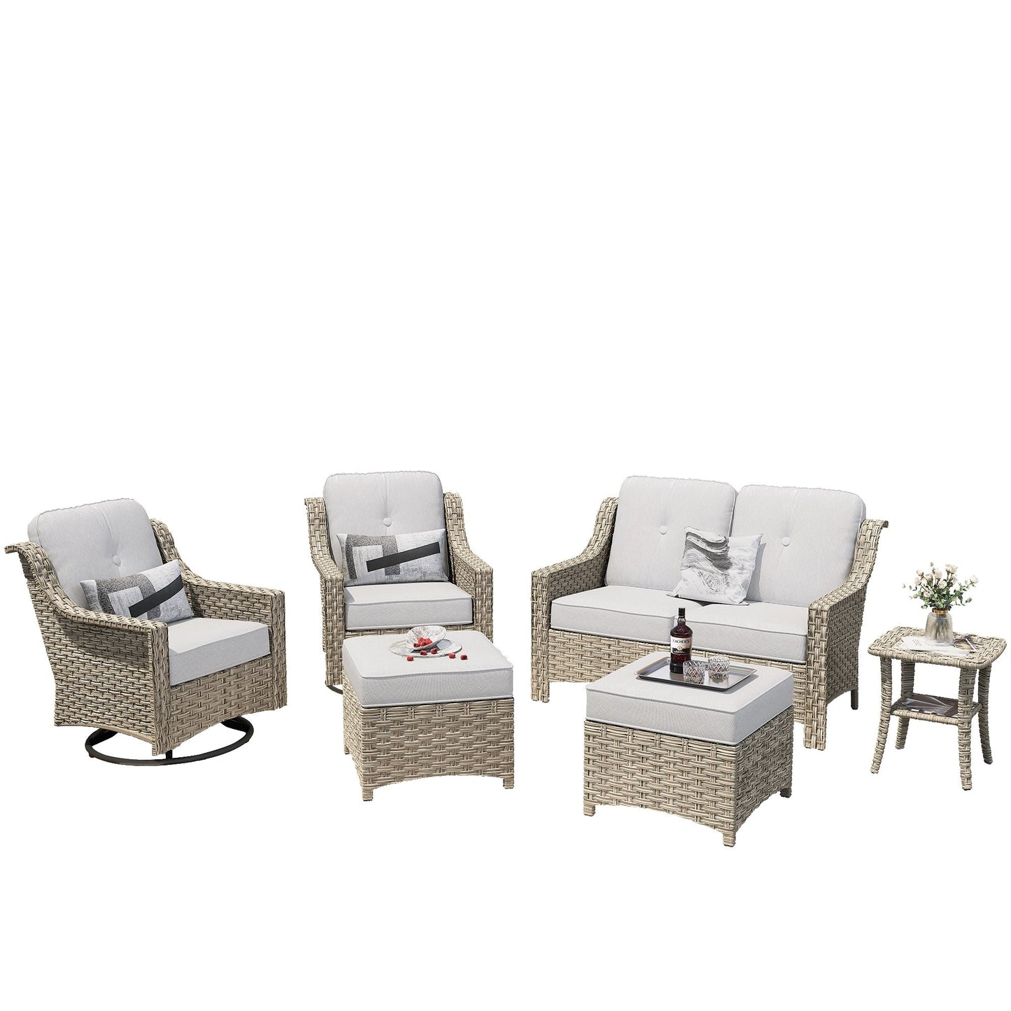 Set di mobili da esterno XIZZI da 6 pezzi con schienale alto e sedia girevole