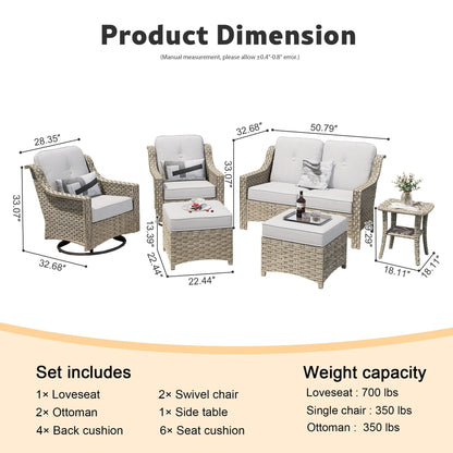 Set di mobili da esterno XIZZI da 6 pezzi con schienale alto e sedia girevole