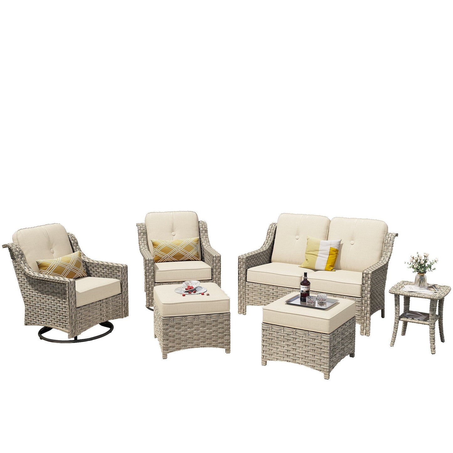 Set di mobili da esterno XIZZI da 6 pezzi con schienale alto e sedia girevole