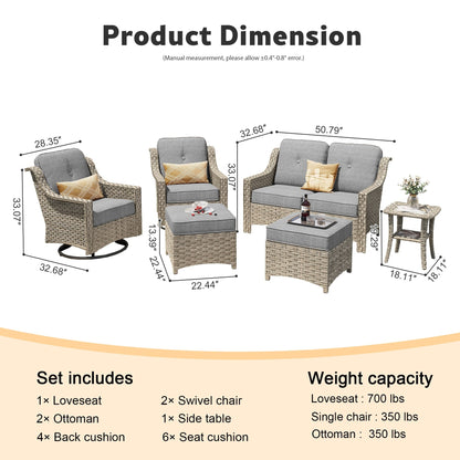 Set di mobili da esterno XIZZI da 6 pezzi con schienale alto e sedia girevole