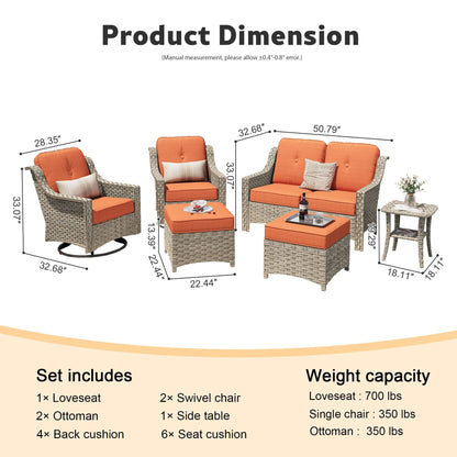 Set di mobili da esterno XIZZI da 6 pezzi con schienale alto e sedia girevole