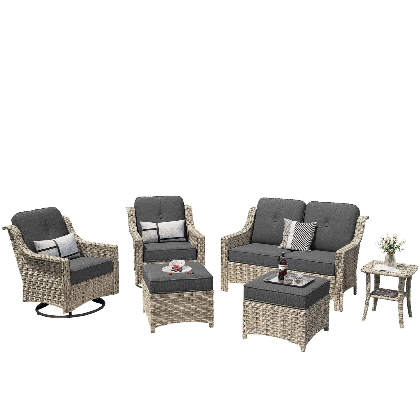 Set di mobili da esterno XIZZI da 6 pezzi con schienale alto e sedia girevole