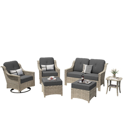 Set di mobili da esterno XIZZI da 6 pezzi con schienale alto e sedia girevole