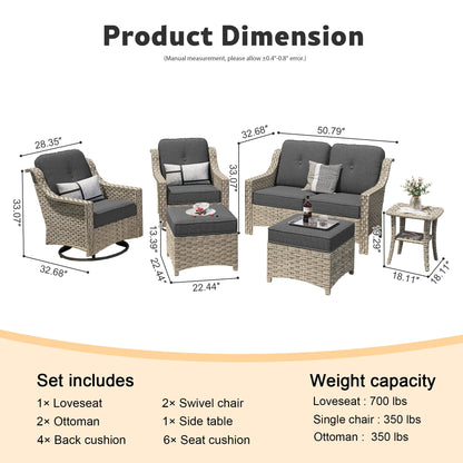 Set di mobili da esterno XIZZI da 6 pezzi con schienale alto e sedia girevole