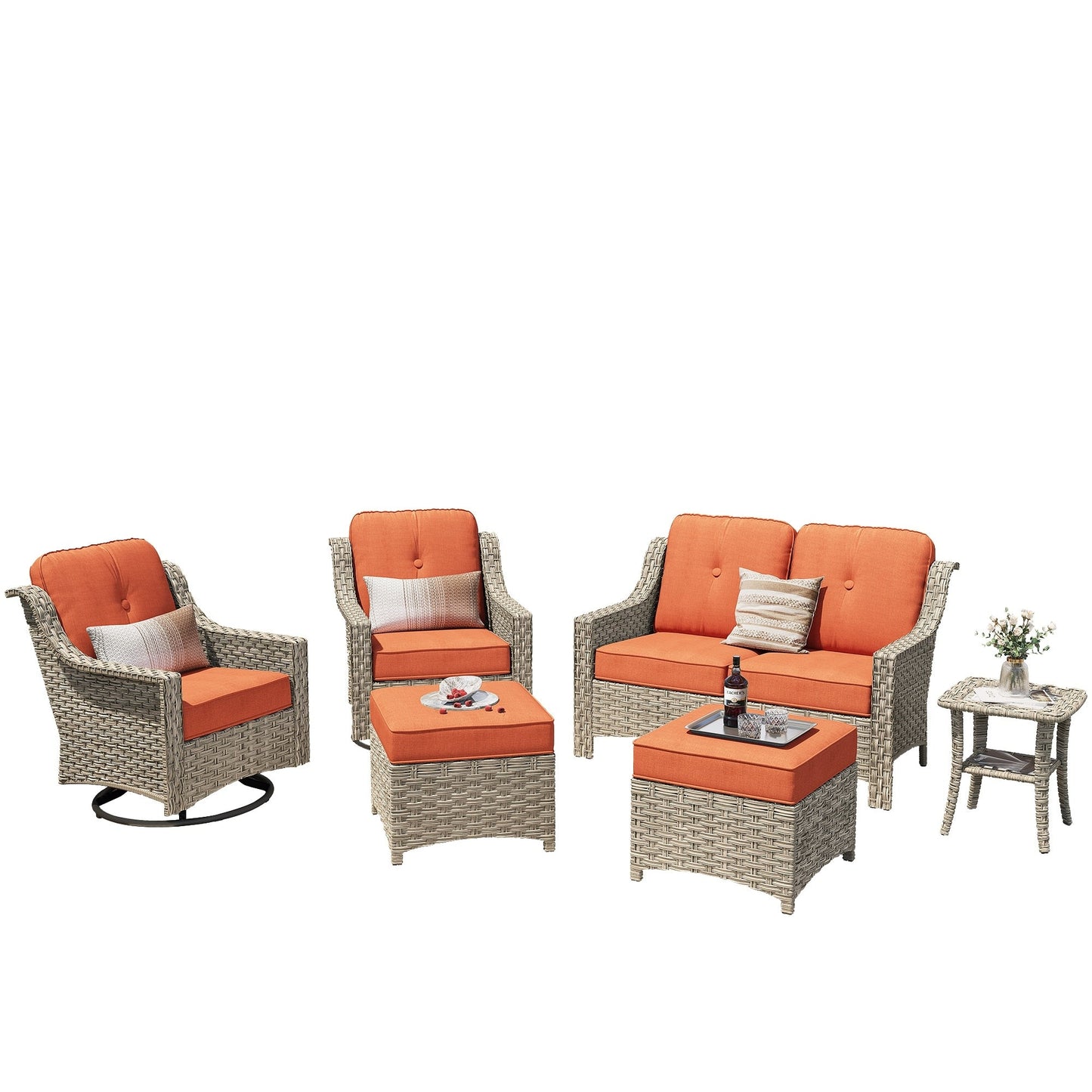 Set di mobili da esterno XIZZI da 6 pezzi con schienale alto e sedia girevole