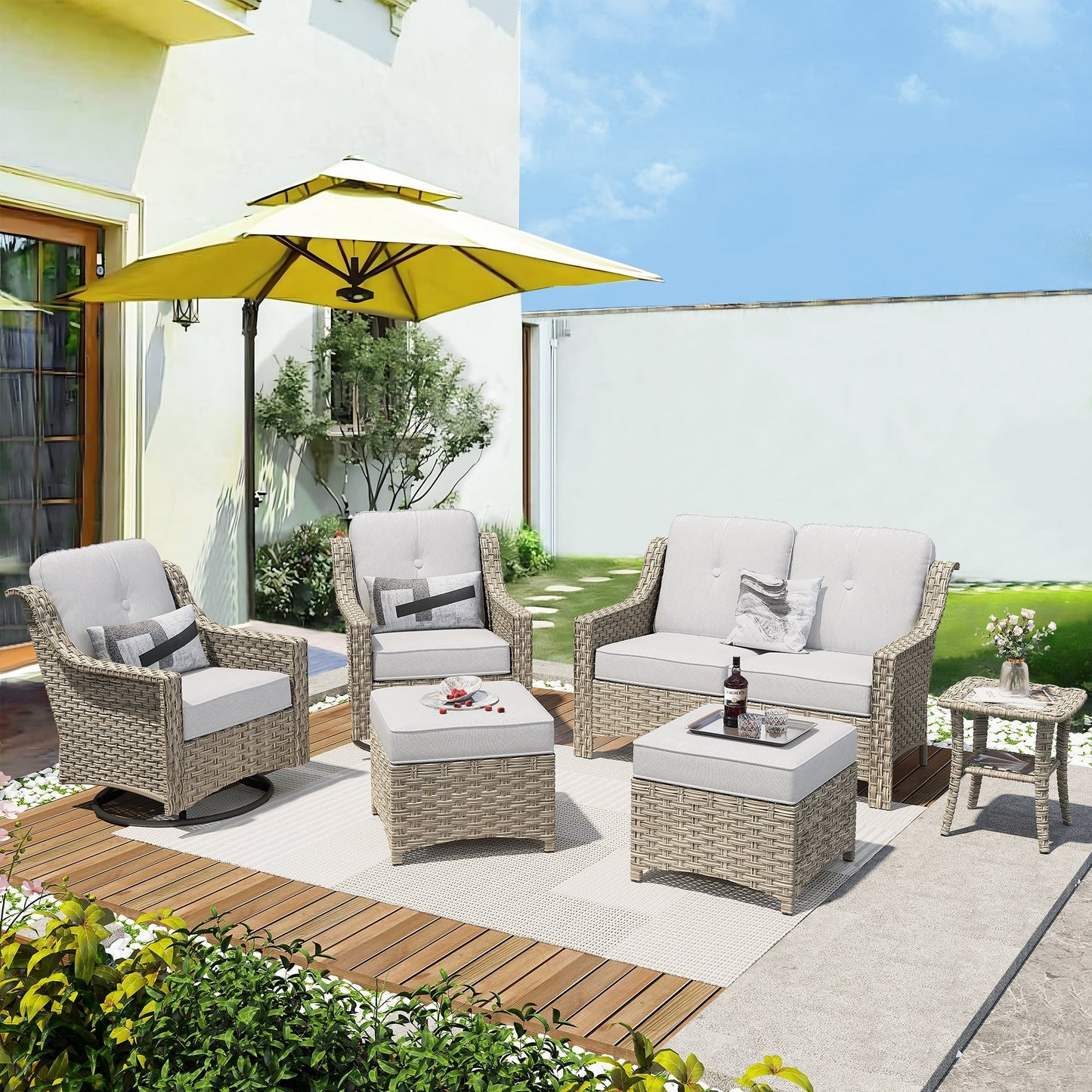 Set di mobili da esterno XIZZI da 6 pezzi con schienale alto e sedia girevole