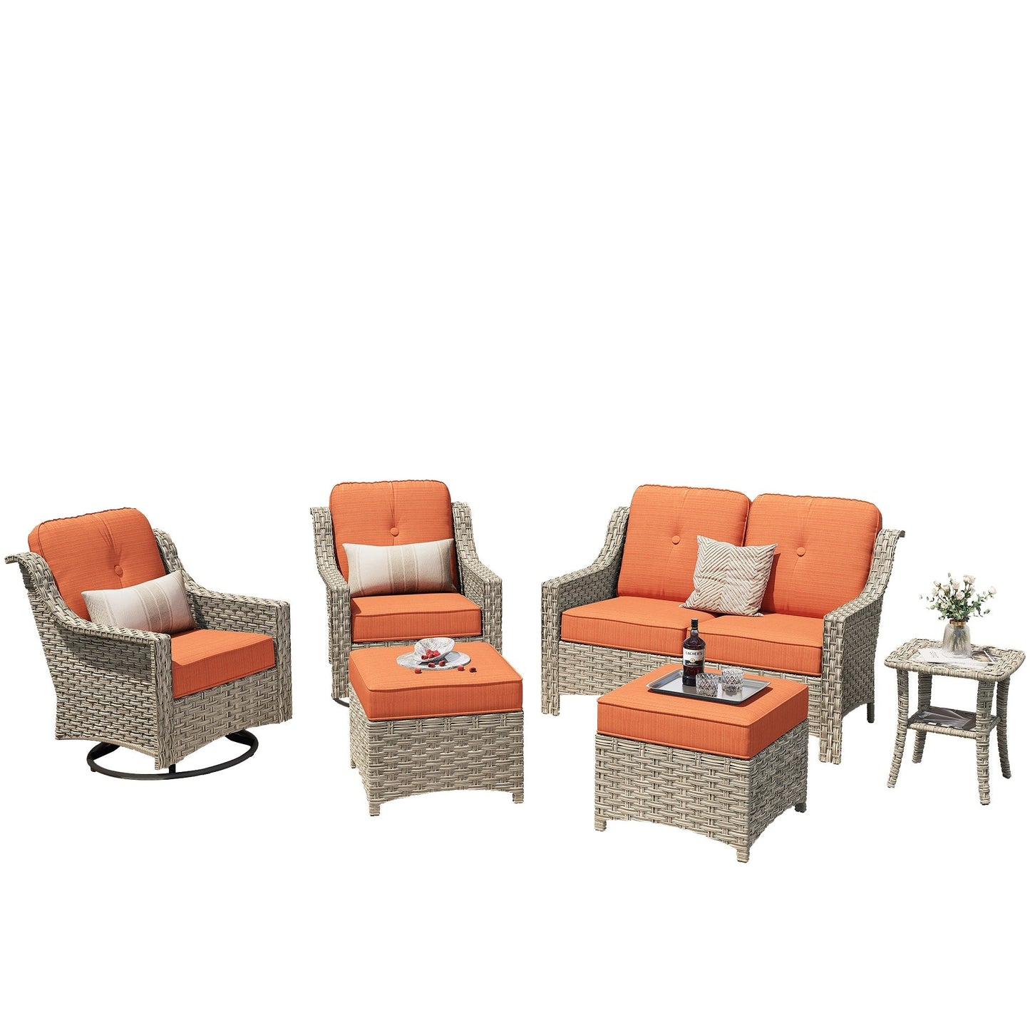 Set di mobili da esterno XIZZI da 6 pezzi con schienale alto e sedia girevole