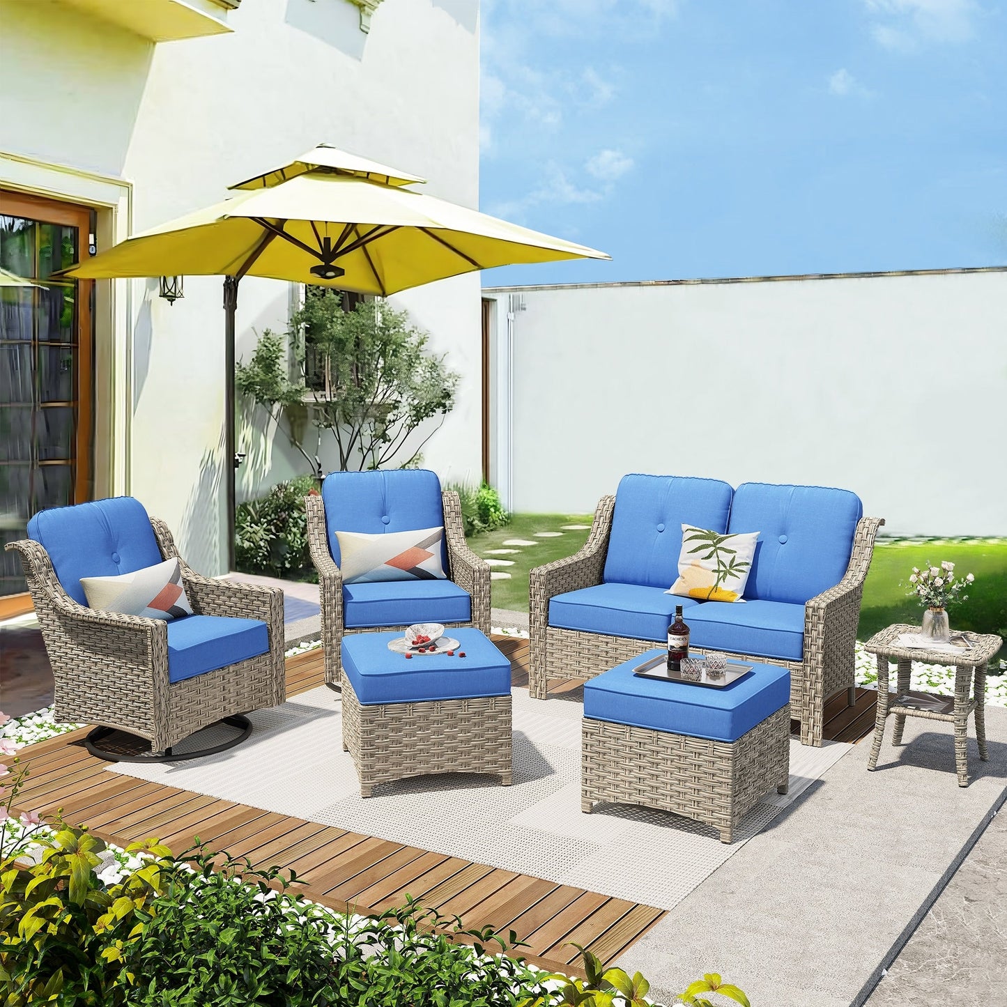 Set di mobili da esterno XIZZI da 6 pezzi con schienale alto e sedia girevole