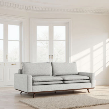 Divano Yaana con cuscini in misto piuma, legno marrone scuro, grigio, 83 pollici