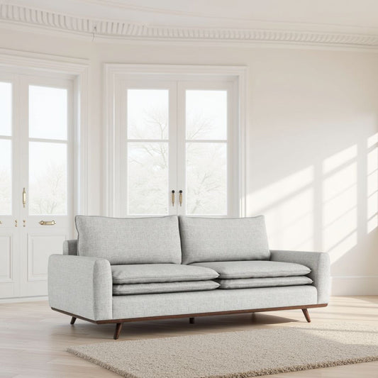 Divano Yaana con cuscini in misto piuma, legno marrone scuro, grigio, 83 pollici