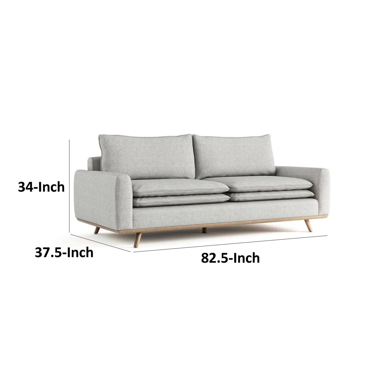 Divano Yaana, cuscino in misto piume, legno di quercia marrone, tessuto grigio, 83 pollici