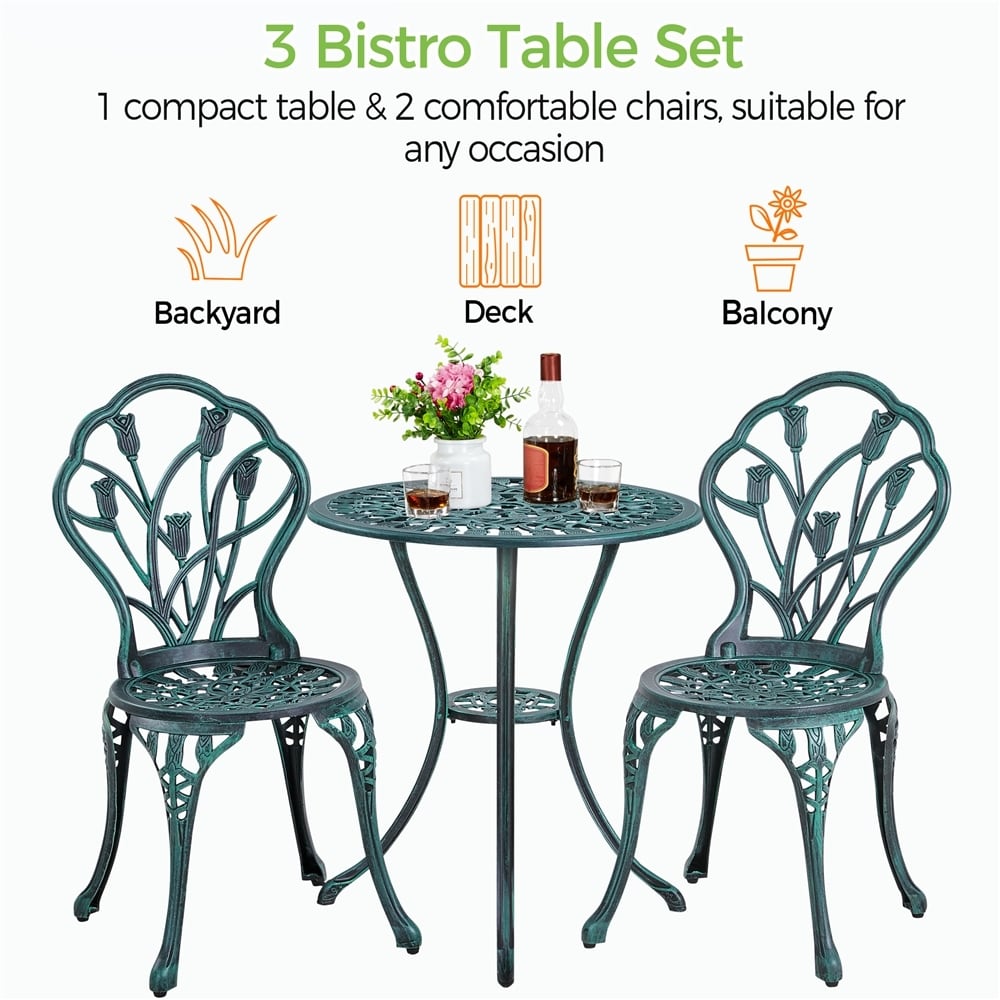 Set da bistrot da esterno Yaheetech da 3 pezzi con foro per ombrellone, set da tavolo in alluminio