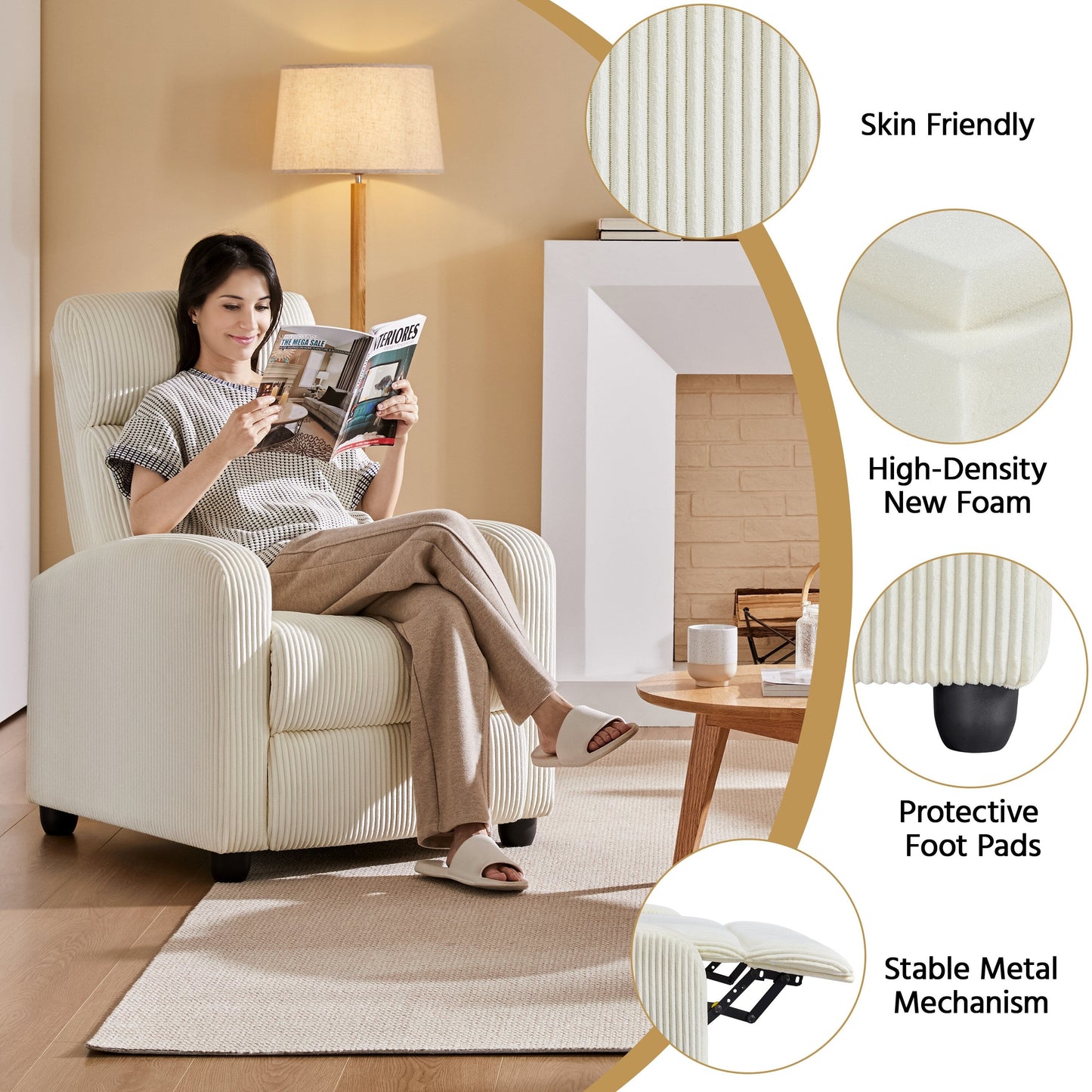 Poltrona reclinabile imbottita moderna regolabile Yaheetech con molle insacchettate per soggiorno