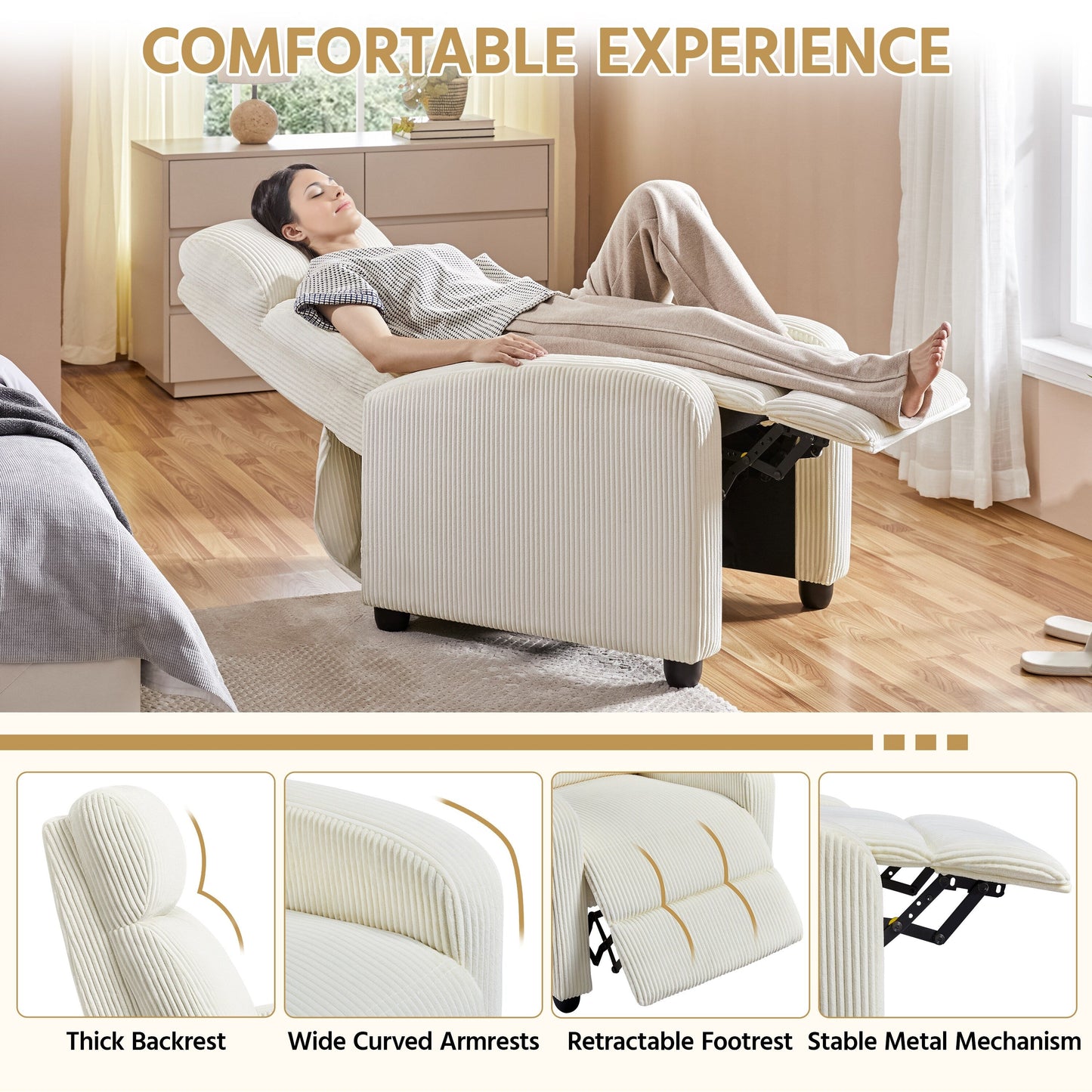 Poltrona reclinabile imbottita moderna regolabile Yaheetech con molle insacchettate per soggiorno