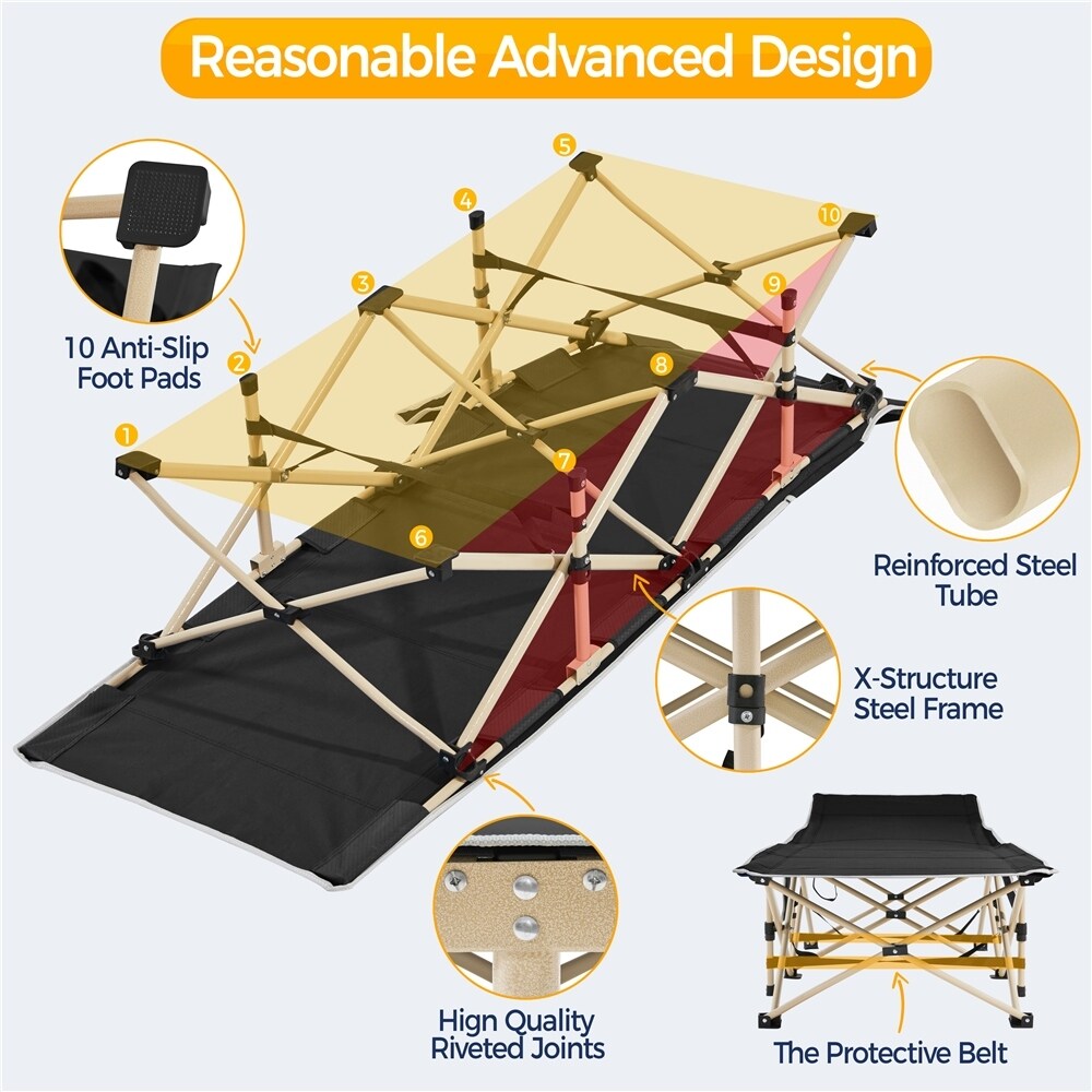 Yaheetech Lettino da campeggio pieghevole portatile in metallo per esterni e interni