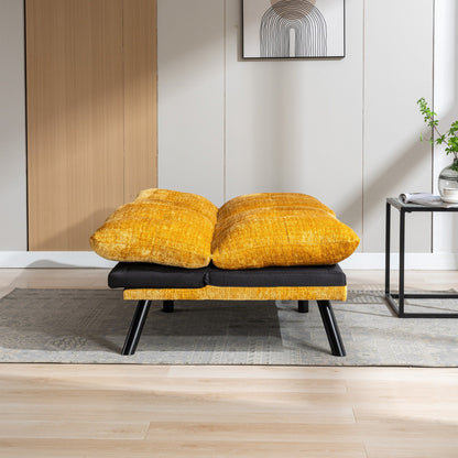Divano letto futon convertibile in ciniglia giallo da 75,6 pollici con gambe in metallo per soggiorno