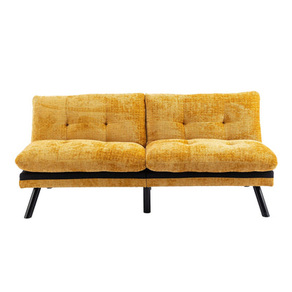 Divano letto futon convertibile in ciniglia giallo da 75,6 pollici con gambe in metallo per soggiorno