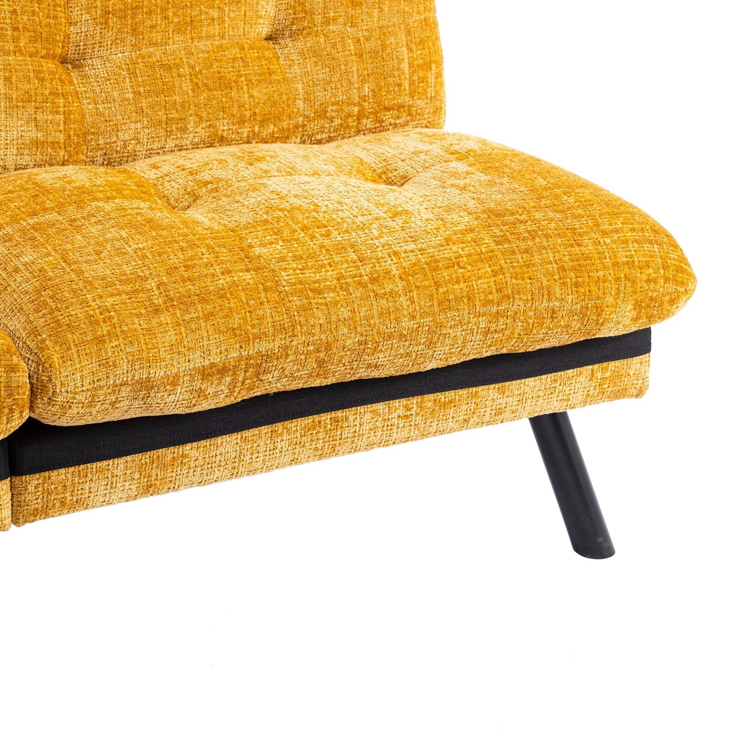 Divano letto futon convertibile in ciniglia giallo da 75,6 pollici con gambe in metallo per soggiorno