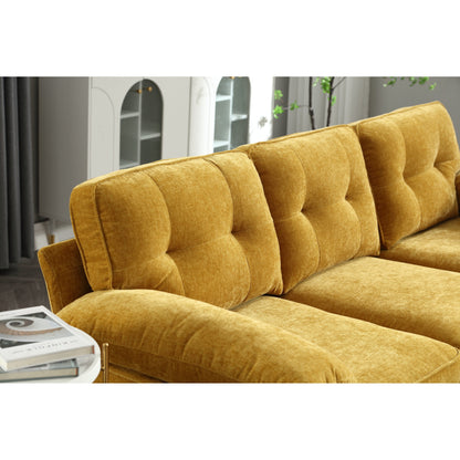 Divano a 3 posti a L giallo da 85'' con chaise longue, struttura in legno e rinforzo del cuscino a molle