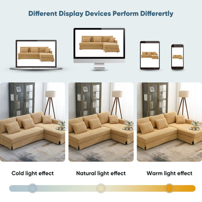 Divano a 3 posti a L giallo 87 con chaise longue reversibile e 3 cuscini, design salvaspazio per il soggiorno