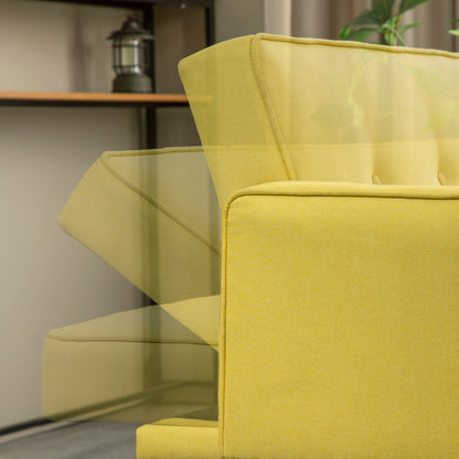 Divano letto futon convertibile giallo a 3 posti con gambe in legno