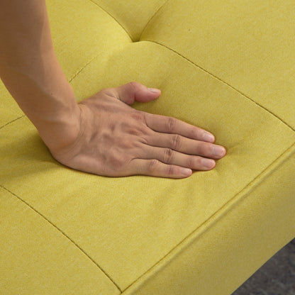 Divano letto futon convertibile giallo a 3 posti con gambe in legno
