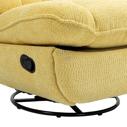 Poltrona reclinabile manuale girevole a 360° con rivestimento in ciniglia gialla di grandi dimensioni, poggiapiedi esteso e schienale imbottito