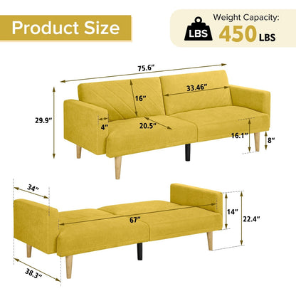 Divano letto futon in velluto giallo con fiocco di neve