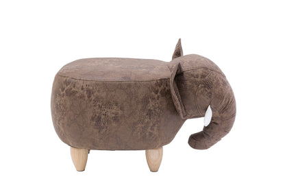 Pouf Imbottito In Fintapelle E Legno - Elefante