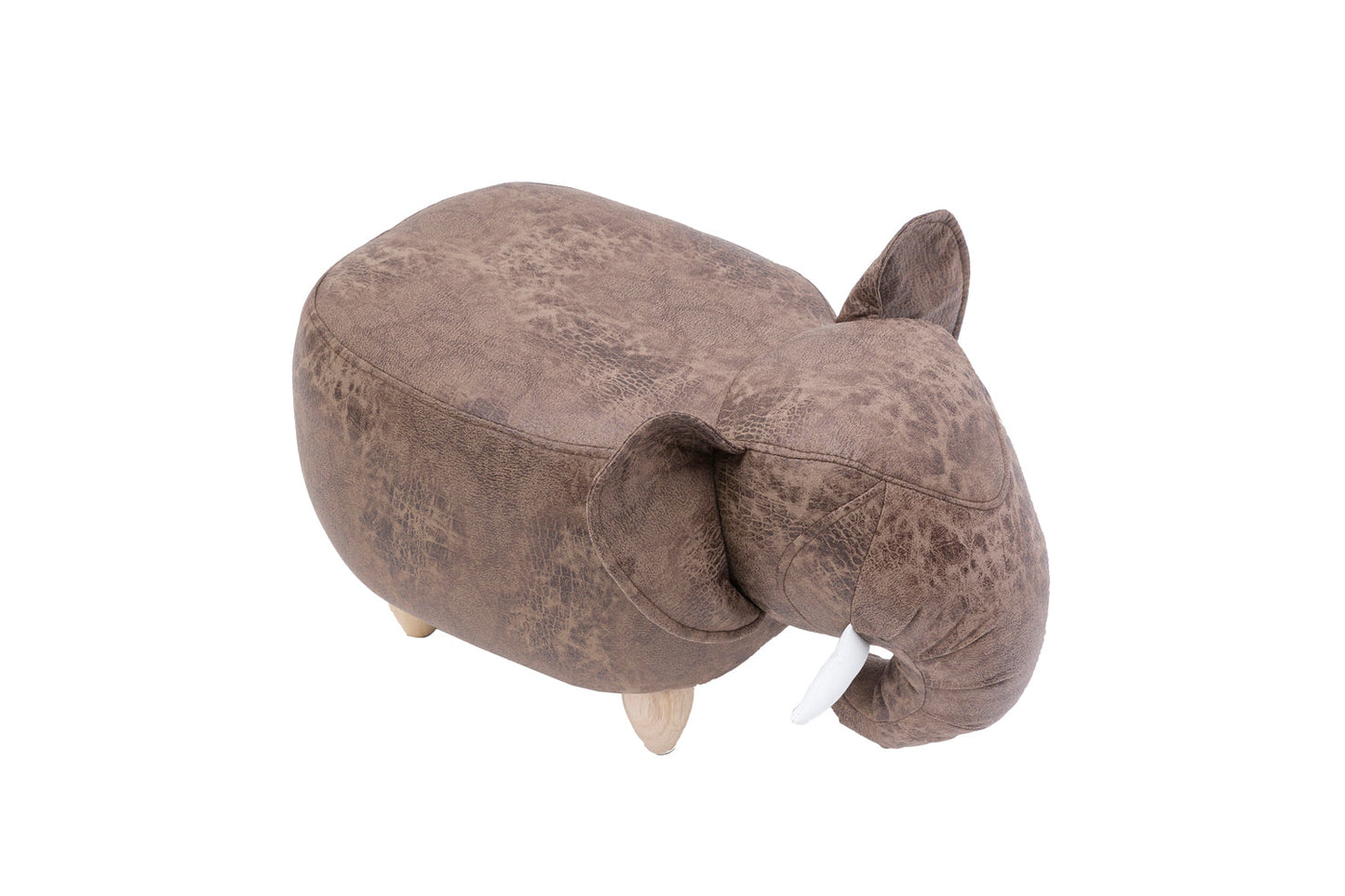 Pouf Imbottito In Fintapelle E Legno - Elefante
