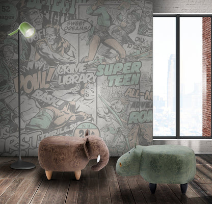 Pouf Imbottito In Fintapelle E Legno - Elefante