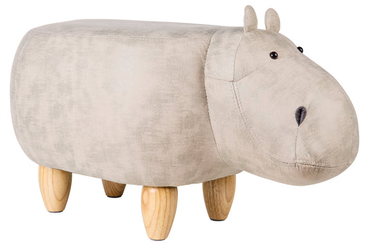 Pouf Imbottito In Finta Pelle E Legno - Ippo Bianco