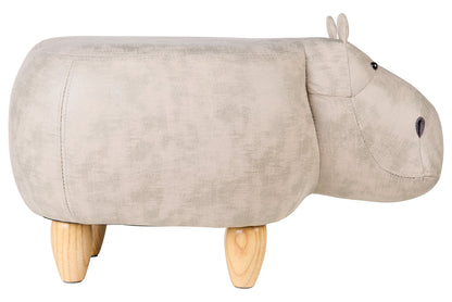 Pouf Imbottito In Finta Pelle E Legno - Ippo Bianco