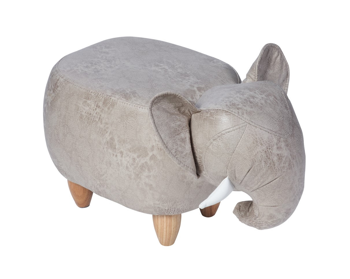 Pouf imbottito in fintapelle e legno - elefante