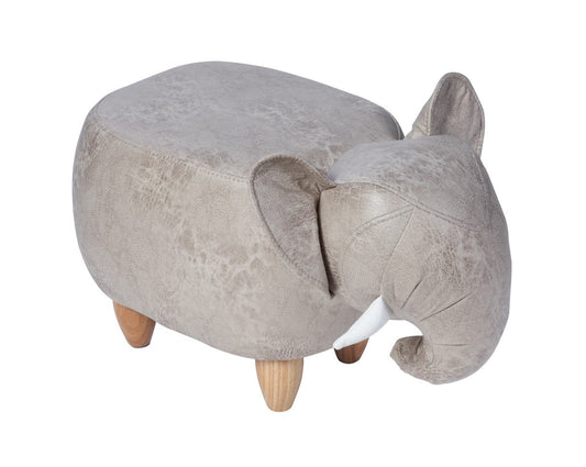 Pouf imbottito in fintapelle e legno - elefante