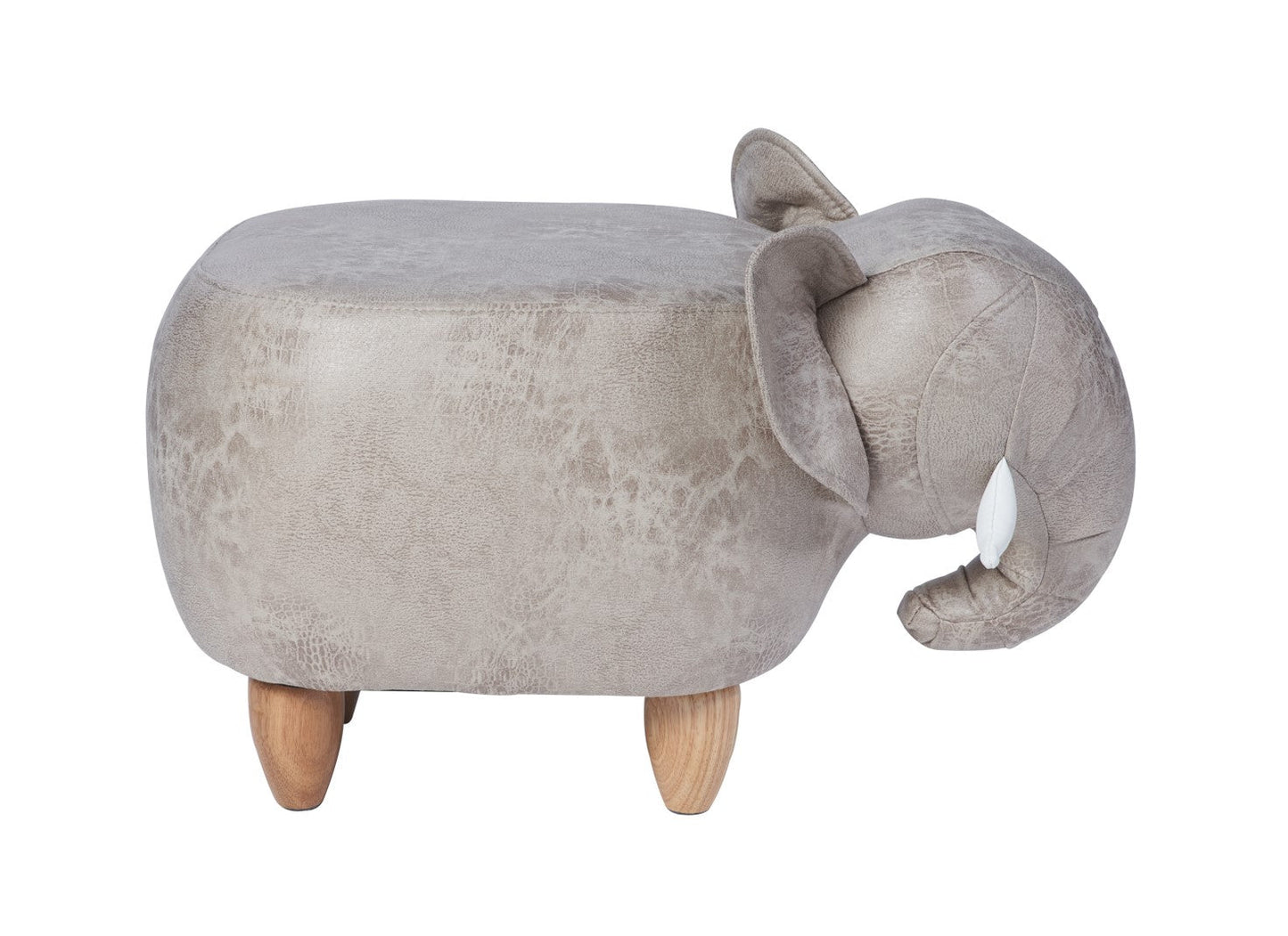 Pouf imbottito in fintapelle e legno - elefante