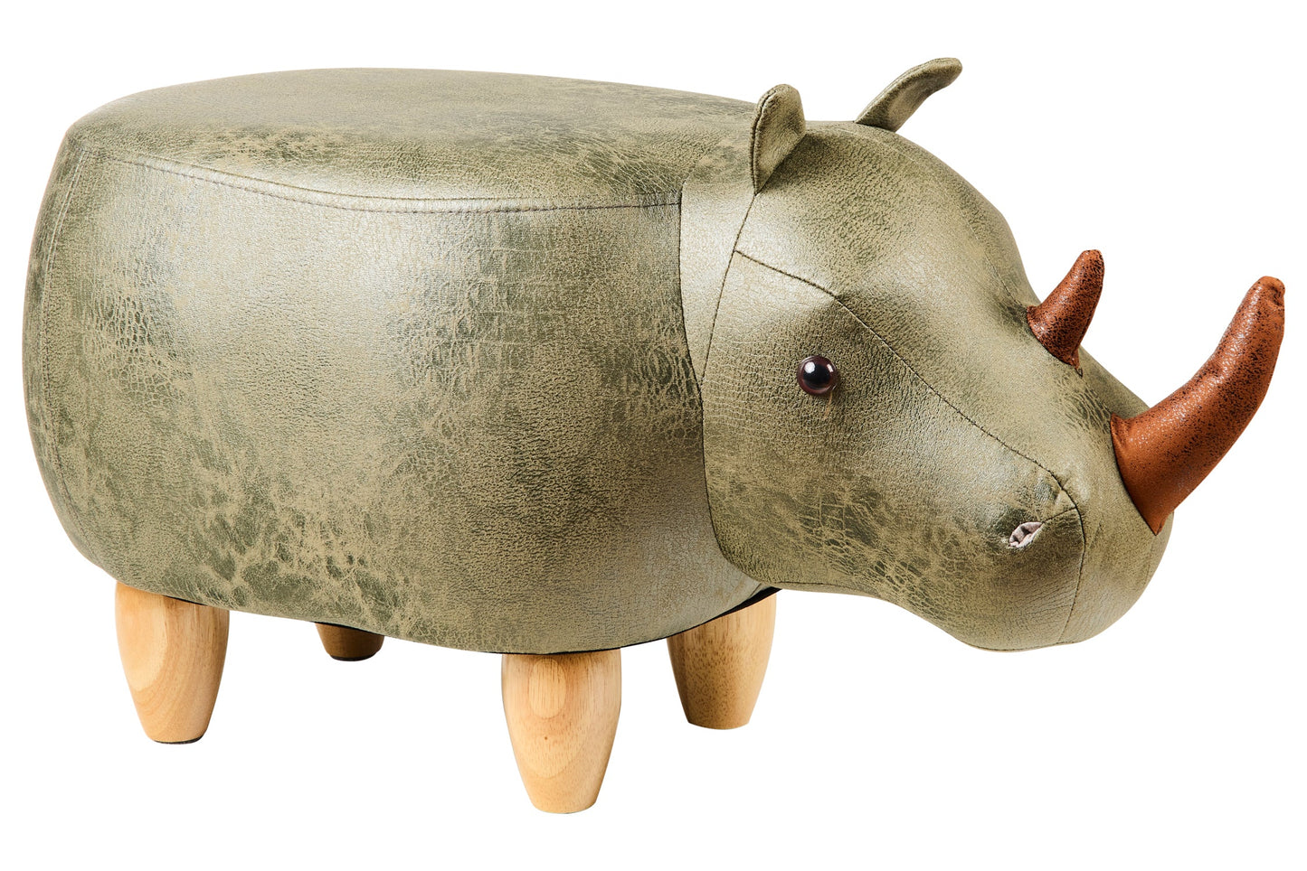 Pouf Imbottito In Fintapelle E Legno - Rinoceronte
