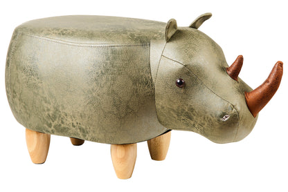 Pouf Imbottito In Fintapelle E Legno - Rinoceronte