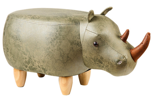 Pouf Imbottito In Fintapelle E Legno - Rinoceronte