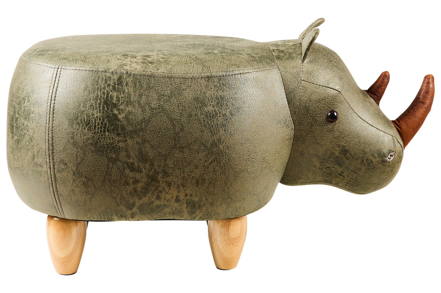 Pouf Imbottito In Fintapelle E Legno - Rinoceronte