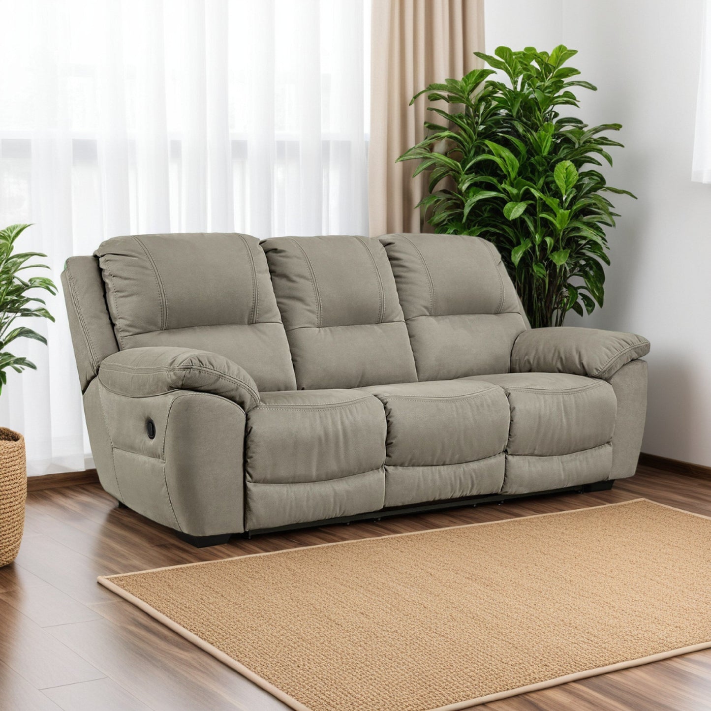 Divano reclinabile manuale Zane con parete zero, in finta pelle scamosciata grigia, 93 pollici