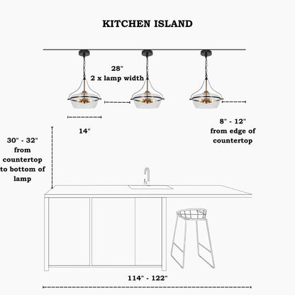 Lampadario Zelena Modern Farmhouse in vetro nero e oro a 3 luci per isola cucina sala da pranzo